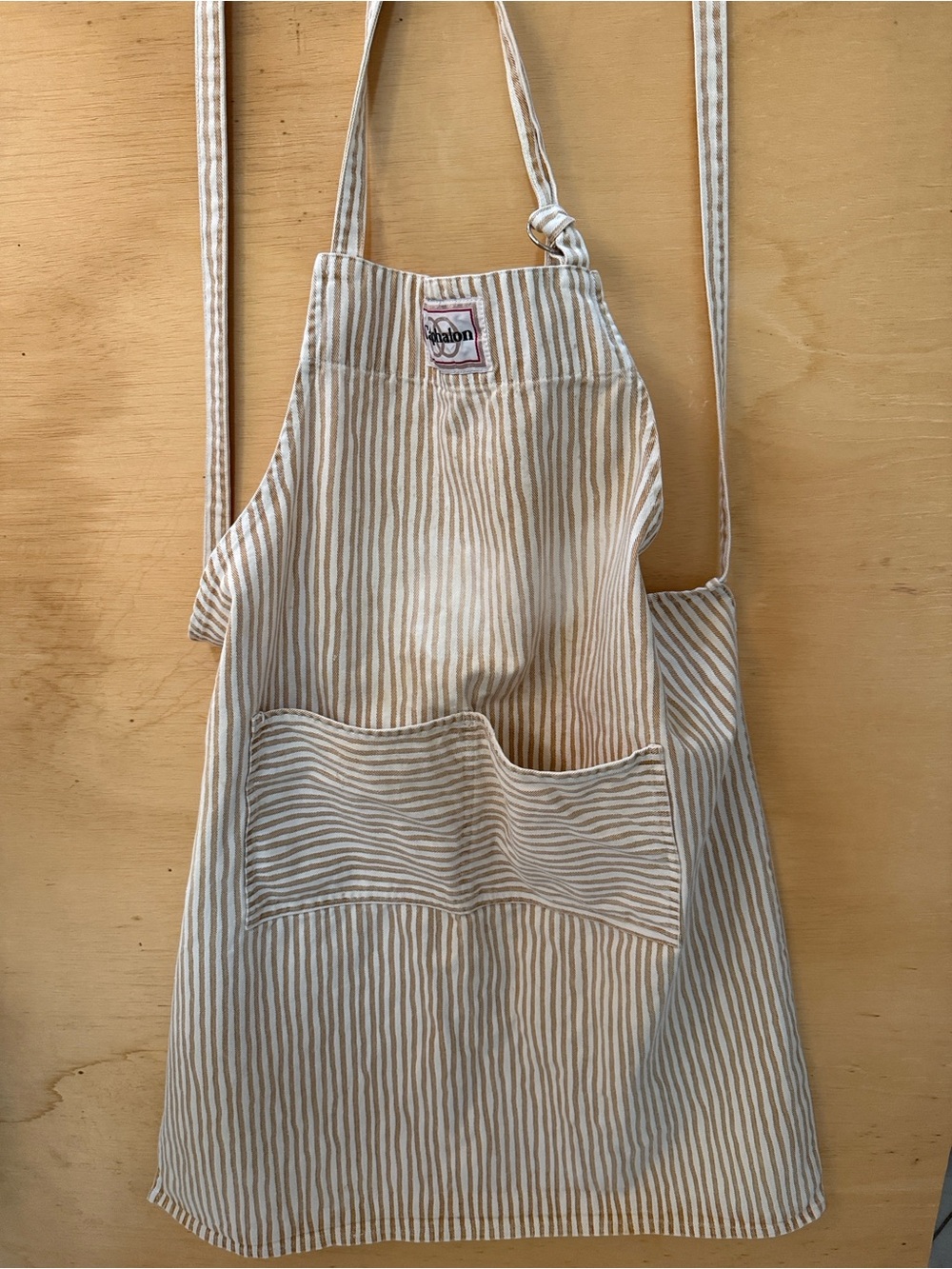 Vintage Calphalon Kitchen Apron 1980’s Heavy Cotton Striped Beige White
